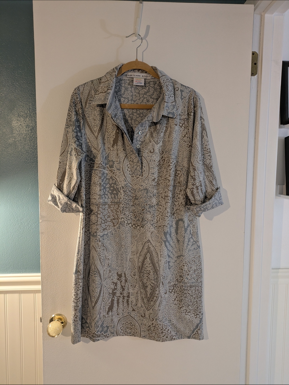 Gretchen Scott Gray Dress with White Pebble Print